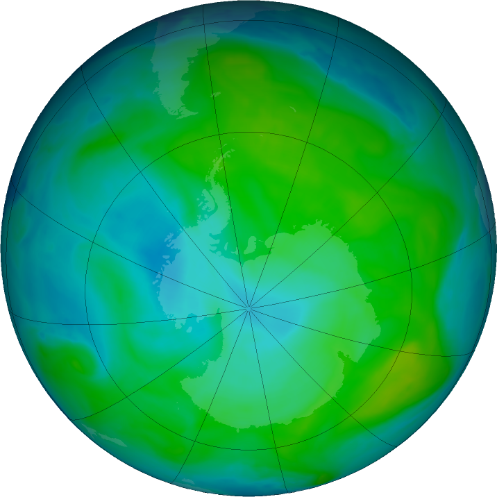 Antarctic ozone map for 05 January 2017